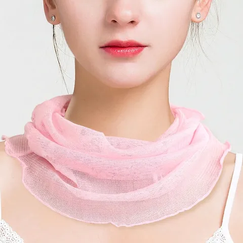 Mujer Calentador de Cuello de Malla 100% Seda de Mora Color Sólido Borde Enrollado Protección Solar Transpirable Bufanda Ligera