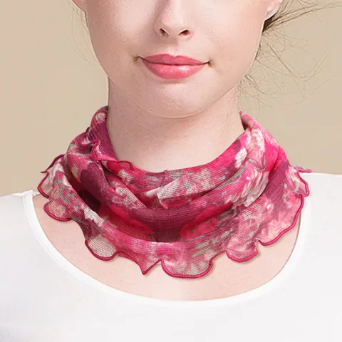 Damen Maulbeerseide Halswärmer Mesh Sonnenschutz Bedruckter Schal Rüschenkante Leicht Elegant Schlauchschal Nackenwickel