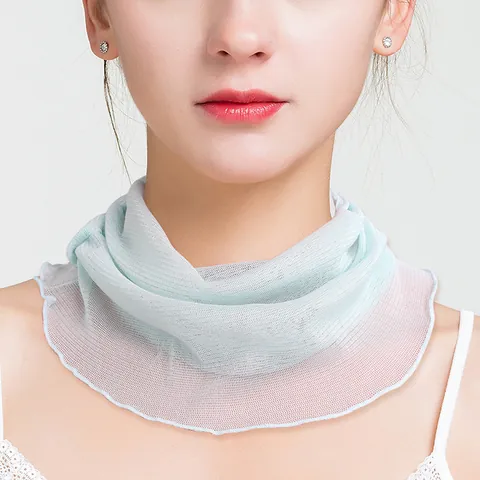 Mujer Calentador de Cuello de Malla 100% Seda de Mora Color Sólido Borde Enrollado Protección Solar Transpirable Bufanda Ligera