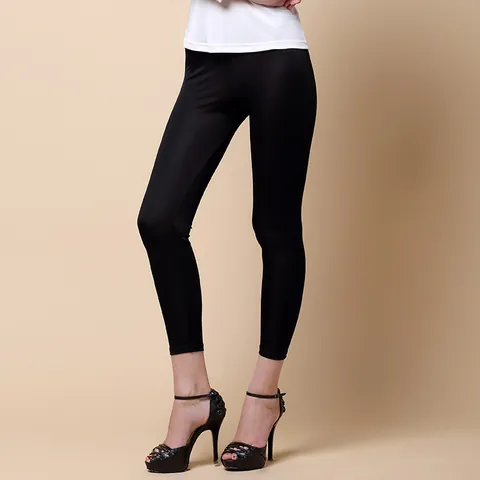 Women's Mulberry Silk Blend Knitted Leggings Slim Fit Solid Color Capri Pants Breathable Casual Stretchy Pencil Trousers Skinny Bottoms