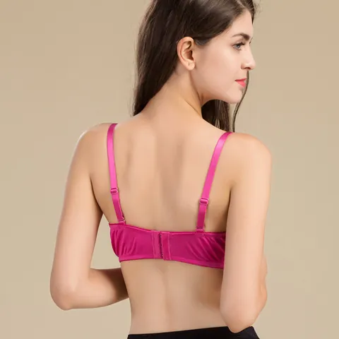 Women's Mulberry Silk Wire-free Bra Sexy Lace Push-up 3D Cup Breathable Lingerie Adjustable Straps Three-row Hooks For Women