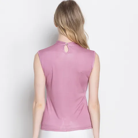 Women 100% Mulberry Silk Mock Neck Tank Top Sleeveless Slim Fit Solid Color Elegant Office Commuter Silk Shirt Top