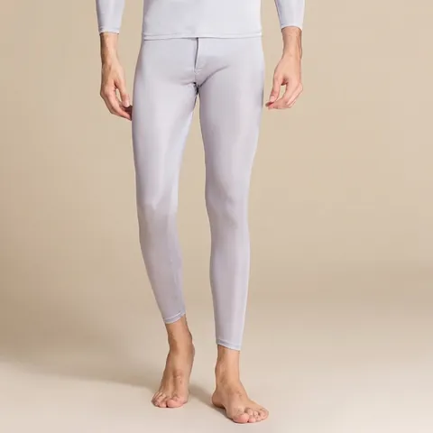 Caleçon Long en Soie de Mûrier Tricoté pour Hommes Pantalon Thermique Coupe Ajustée Respirant Leggings Couche de Base Mince