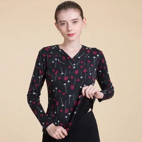 Maglione da Donna in 100% Lana con Scollo a V Manica Lunga Foderato in Pile Slim Fit Pullover Floreale Leopardato Paisley