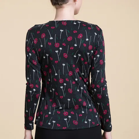 Maglione da Donna in 100% Lana con Scollo a V Manica Lunga Foderato in Pile Slim Fit Pullover Floreale Leopardato Paisley