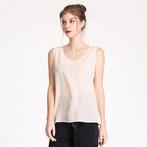 Canotta in Pura Seta di Gelso Donna Girocollo Senza Maniche Camicetta Casual Tinta Unita Top Estivo