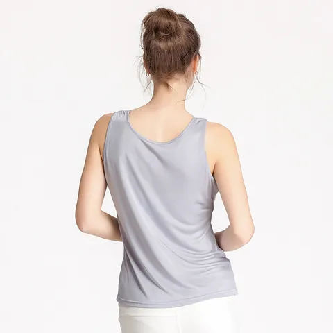 Women's Mulberry Silk Blend Lace Trim V-Neck Tank Top Sleeveless Silk Knit Camisole Elegant Inner Wear Top For Women