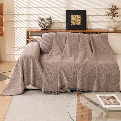 Waterproof Chenille Sofa Cover Geometric Wave Pattern Tassel Fringe Furniture Protector Anti Cat Scratch Sofa Throw Blanket