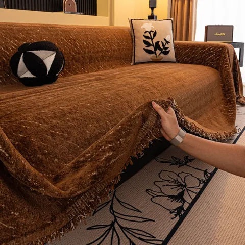 Thick Imitation Mink Velvet Sofa Cover Starry Pattern Plush Sofa Throw With Tassels Protective Sofa Slipcover Home Decor