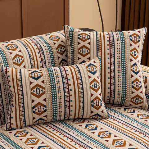 Cuscino per Divano in Ciniglia Bohemien Spesso Antiscivolo Motivo Geometrico Fodera Protettiva Etnica per Soggiorno Casa