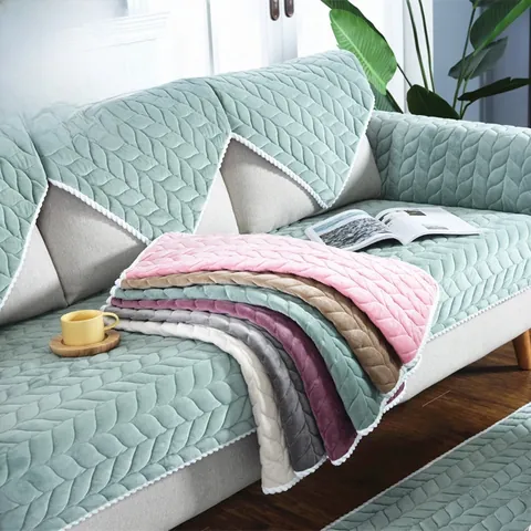 Modern Minimalist Solid Color Polyester Quilted Sofa Cushion Cover Thick Plush Thickened Warm Couch Protective Slipcover With Scalloped Edge For Home Decor