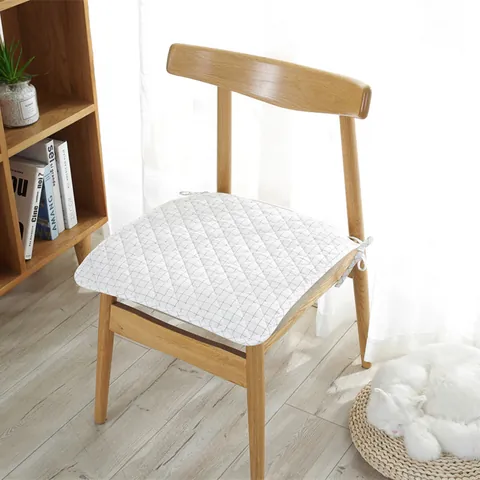 Nordic Quilted Cotton Chair Pad Non-Slip Dining Chair Cushion With Ties Solid Color Yarn-dyed Washed Fabric Home Kitchen Decor