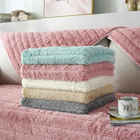 Modern Ins Style Long Plush Bay Window Cushion Striped Quilted Non-Slip Balcony Mat Soft Faux Fur Decorative Bench Pad For Bedroom Home Decor