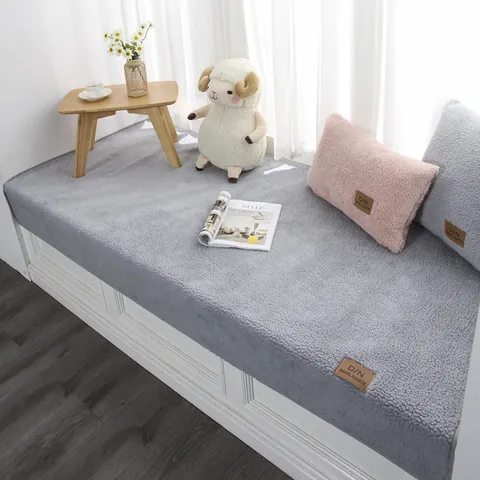 Non-Slip Lamb Wool Bay Window Cushion Thick Plush Seat Pad Nordic Style Solid Color Washable Mat For Balcony Bedroom Home Decor
