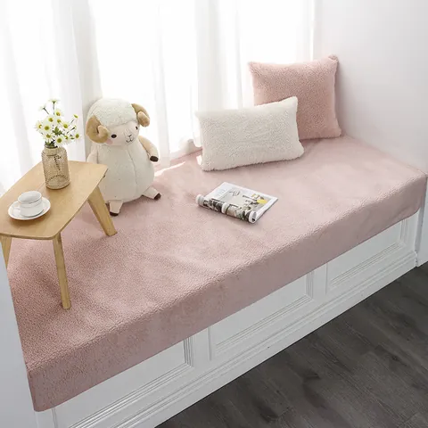 Modern Thickened Lamb Wool Bay Window Mat Non-Slip Plush Tatami Cushion For Balcony Bedroom Solid Color Home Decor Sitting Pad