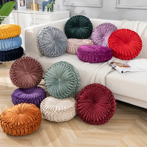 Luxus Holländischer Samt Rund Plissiert Kissen Kürbisform Bodenkissen Handgefertigt Deko Sitzpolster Für Sofa Bett Zuhause Büro