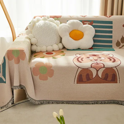 Serviette de Canapé Campagne Américaine Dessin Animé Tigre Chat Glands Mélange Coton Lin Couverture Décorative Douce