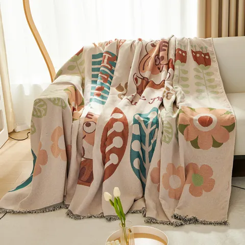 Serviette de Canapé Campagne Américaine Dessin Animé Tigre Chat Glands Mélange Coton Lin Couverture Décorative Douce