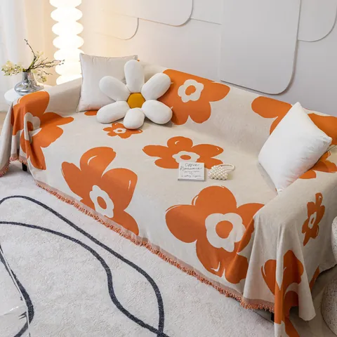 Chenille Sofabezug Kratzfest Nordischer Blumen Sofa Überwurf Mit Quasten Möbelbezug Für Wohnzimmer Dekoration