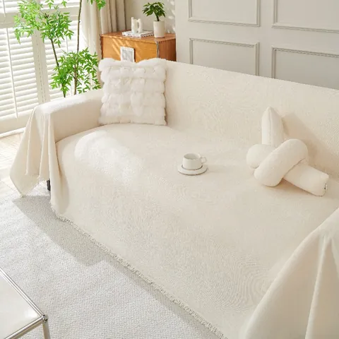Modern Solid Color Chenille Sofa Cover Blanket With Tassels Soft Woven Throw For Living Room Furniture Protector