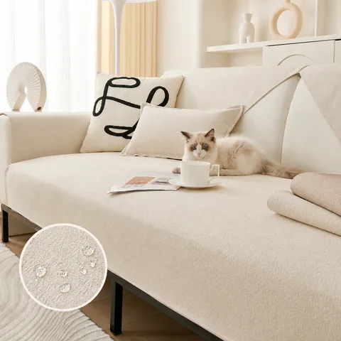 Effen Kleur Teddy Fluweel Sofamat Waterdicht Urinebestendig Antislip Sofa Hoes Beschermer Voor Woonkamer Minimalistisch Couch Kussen Anti-Kattenkrab Handdoek