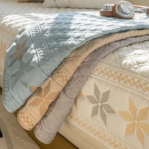 Nordic Quilted Polyester Sofa Cushion Cover With Star Embroidery Anti-Slip Home Living Room Protector Mat Decor