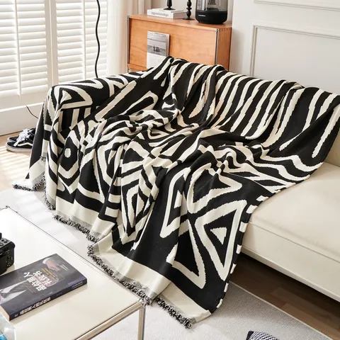 Funda de Sofá Bohemia de Chenilla Cubierta Geométrica Con Borlas Manta de Sofá Anti-Arañazos de Gato Decoración de Sala de Estar
