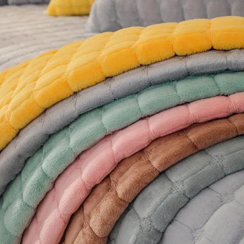 Nordic Thickened Plush Sofa Cushion Non-slip Quilted Grid Sofa Slipcover Warm Soft Fleece Sofa Cover For Living Room Decor