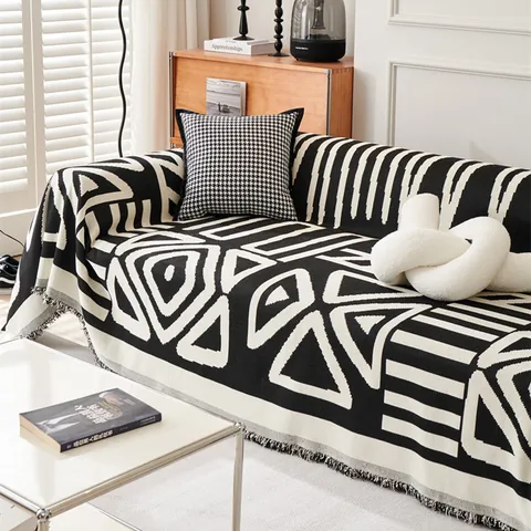 Funda de Sofá Bohemia de Chenilla Cubierta Geométrica Con Borlas Manta de Sofá Anti-Arañazos de Gato Decoración de Sala de Estar