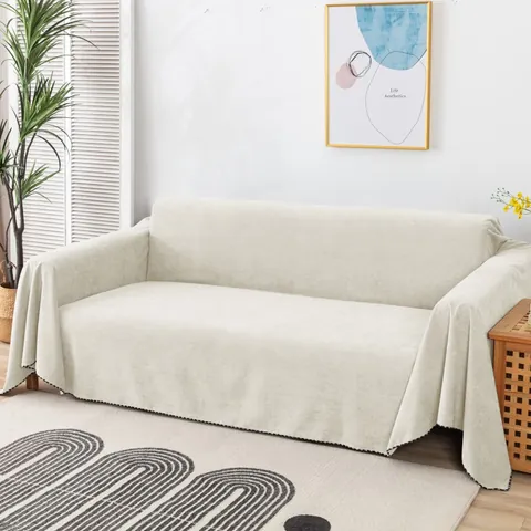 Waterproof Sofa Towel Slipcover Polyester Corduroy Texture Anti-Slip Silicone Backing Solid Color Japanese Furniture Protector
