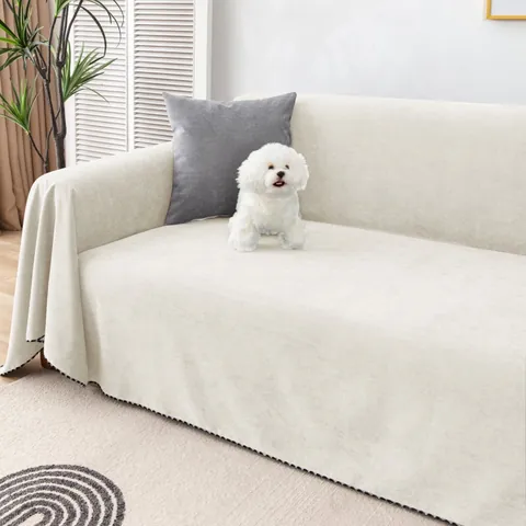 Waterproof Sofa Towel Slipcover Polyester Corduroy Texture Anti-Slip Silicone Backing Solid Color Japanese Furniture Protector