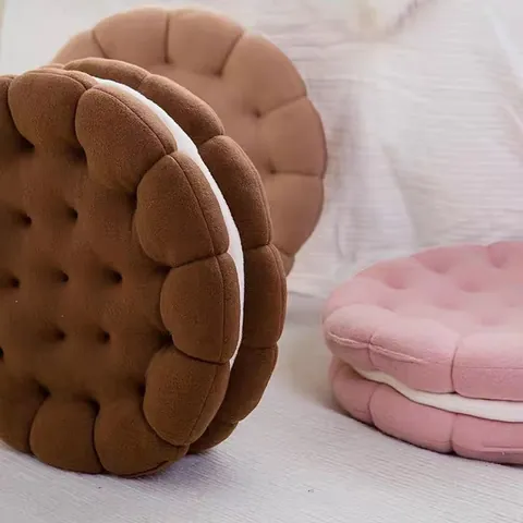 Cute Sandwich Biscuit Shape Round Throw Pillow Polar Fleece Soft Plush Cookie Seat Cushion For Office Sofa Bedroom Decor