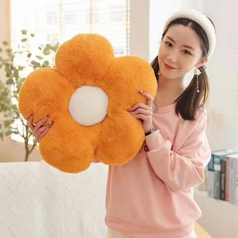 Cojín de Peluche con Forma de Flor Estilo Nórdico Ins Piel de Conejo Sintética Suave Almohada Decorativa para Sofá Dormitorio
