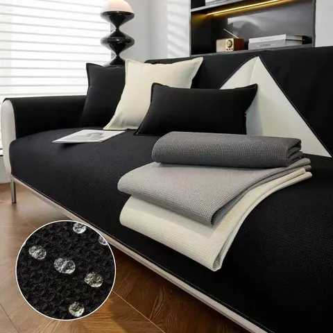 Housse de Canapé Moderne Gaufrée Résistante à l'Eau Couleur Unie Tapis de Protection de Meubles Antidérapant