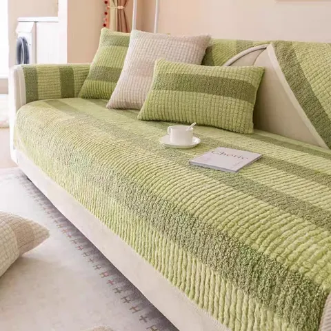 Faux Rabbit Fur Thickened Sofa Cover Mat Anti Slip Striped Plush Sofa Cushion For Living Room Modern Soft Furniture Protector