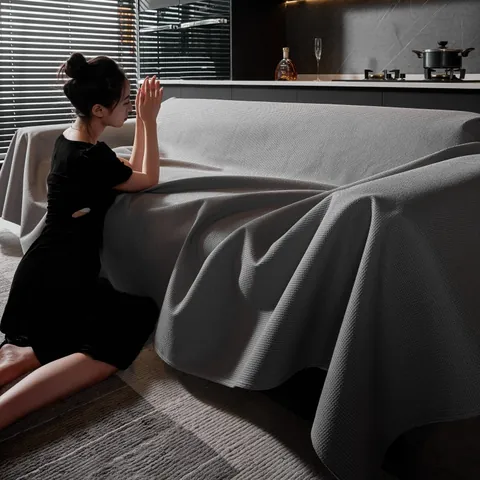 Nordic Fashion Waffle Weave Sofa Cover Waterproof Non-Slip Polyester Sofa Towel Minimalist Solid Color Furniture Protector Throw
