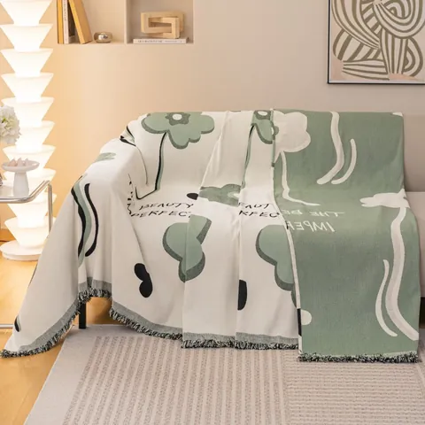 Chenille Botanical Floral Sofa Cover Blanket With Tassels Thickened Non-Slip Furniture Protector For Sofa Living Room Decor