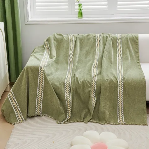 Funda de Sofá de Chenilla para Todas las Estaciones Patrón de Hojas Borde de Borlas Jacquard Antideslizante Protector de Muebles para Sala de Estar Decoración del Hogar