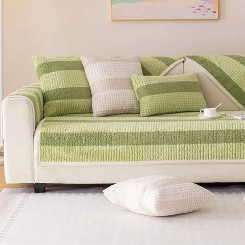 Faux Rabbit Fur Thickened Sofa Cover Mat Anti Slip Striped Plush Sofa Cushion For Living Room Modern Soft Furniture Protector