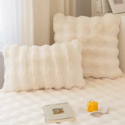 Alfombra de Alféizar de Peluche de Conejo Estilo Crema Francés Masaje de Burbujas 3D Antideslizante Engrosada Piel Sintética para Dormitorio Balcón