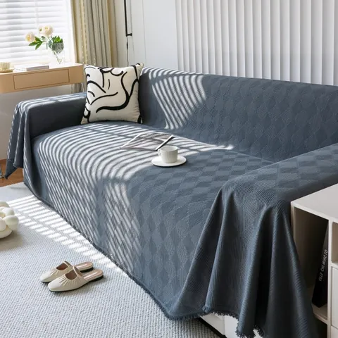 Chenille Sofa Cover Diamond Pattern Jacquard Sofa Slipcover With Tassels Protective Furniture Protector For Living Room Modern Minimalist Style