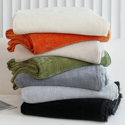 Thickened Chenille Sofa Cover Solid Color Waffle Pattern Sofa Towel With Tassels Universal Soft Furniture Protector Couch Throw