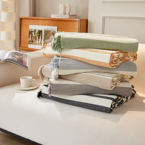 Nordic Chenille Gestreifte Sofadecke Mit Quasten Anti-Rutsch Universal Sofatuch Überwurf Für Wohnzimmer Deko