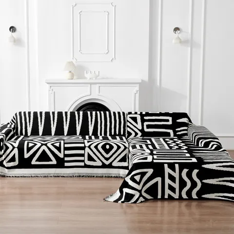 Bohemian Chenille Sofa Cover Geometric Jacquard Throw Blanket With Tassels For Living Room Furniture Protector Decorative