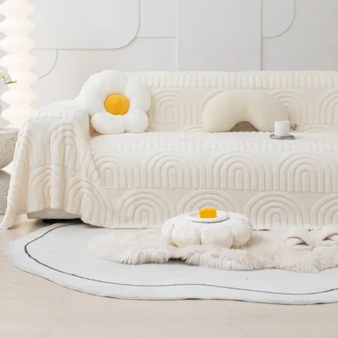 Thickened Plush Sofa Cover With 3D Arch Rainbow Texture Warm Soft Shumin Fleece Sofa Towel For Living Room Home Decor