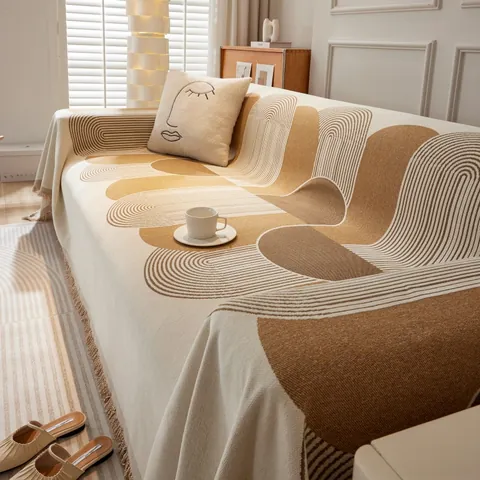 Copridivano Moderno in Ciniglia Motivo ad Arco Geometrico Coperta Con Nappe Telo Copridivano Universale per Arredamento Soggiorno