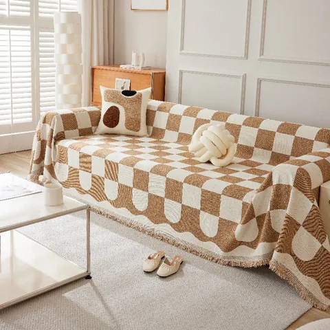 Moderne Chenille Sofaüberwurf Kariert Wohndecke Mit Fransen Dekorative Sofabezug Für Wohnzimmer Couch Schutzhülle