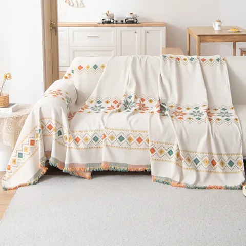 Copridivano in Ciniglia Bohemien Motivo Geometrico Coperta Con Frange Morbido Lavabile Protezione Per Mobili Soggiorno