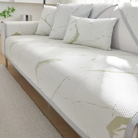 Modern Minimalist Ice Silk Summer Sofa Cushion Cooling Marble Pattern Non-Slip Sofa Cover For Living Room Furniture Protector