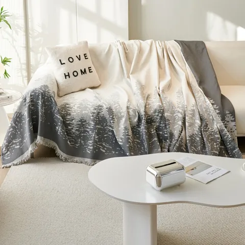 Nordic Chenille Forest Tree Pattern Sofa Towel Reversible Throw Blanket With Tassels Dustproof Decorative Cover For Home